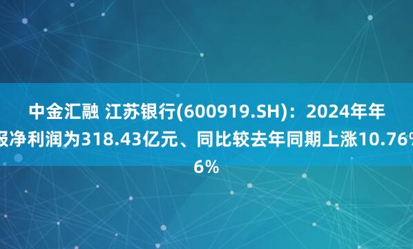 中金汇融 江苏银行(600919.SH)：2024年年报净利润为318.43亿元、同比较去年同期上涨10.76%